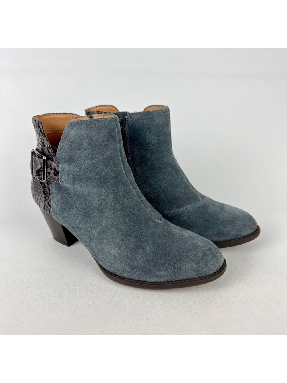 Vionic Naomi Womens Suede Snake Print Water Resistant Ankle Boots Gray size 6.5